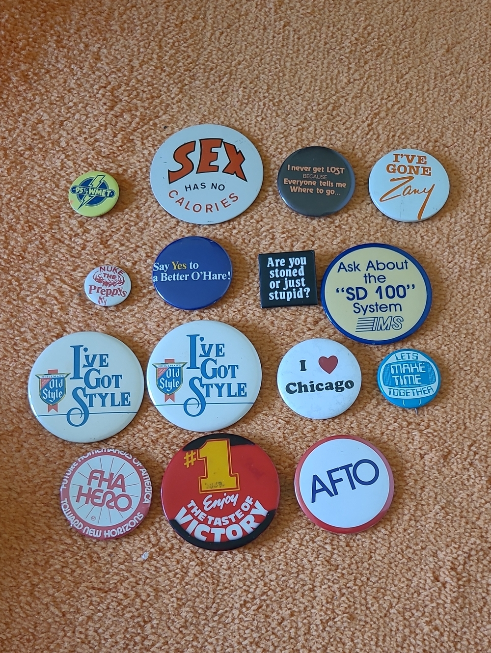 Vintage Pin Button Collection - Multicolor Assorted Design Display